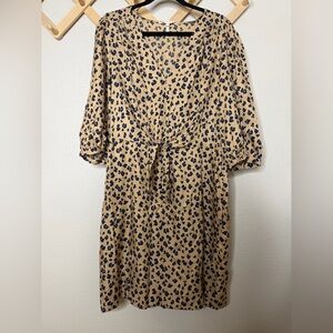 Rebecca Taylor Silk Knotted Cheetah Print Midi dress Sz 14